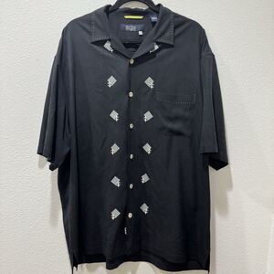 Nat Nast 100% Silk Short Sleeve Luxury Originals Button Up Shirt Mens XL Black
